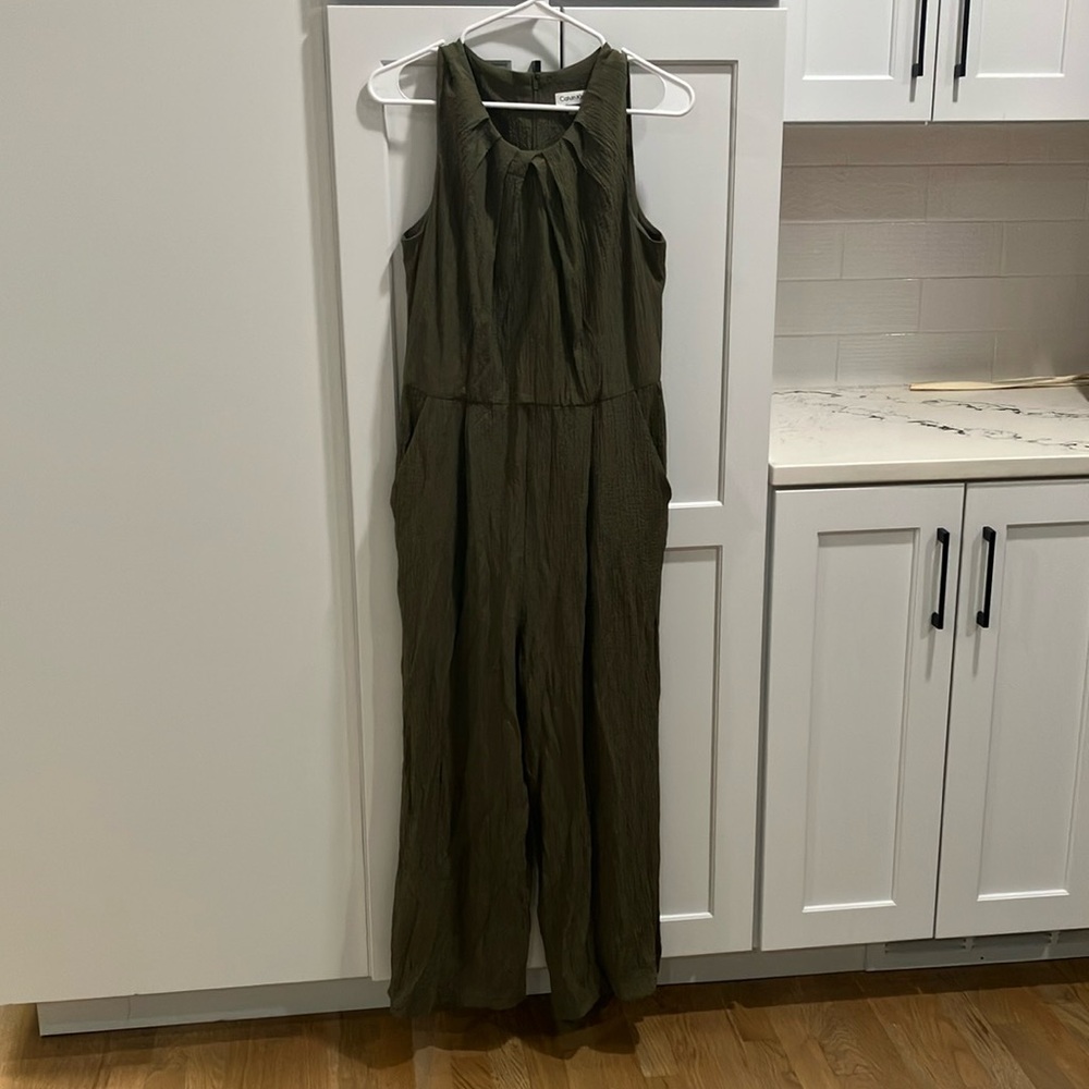 Calvin Klein Women's Olive Green Business Casual Sleeveless Jumpsuit Romberg
